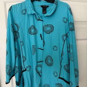 Ali miles Teal Blue Patterned Button-Front shirt/jacket xl